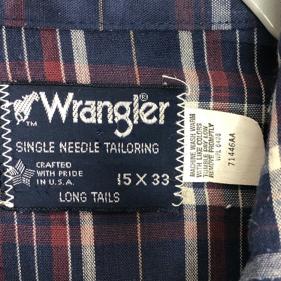 Wrangler Shirt Plaid Long Tails Purple Pearl Snaps Western - Picture 8 of 10